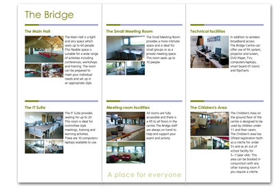 DL leaflet for The Bridge Community Centre, Ore, UK