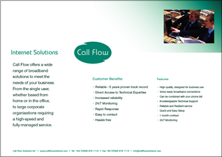 A4 information sheets for Call Flow Solutions Ltd. UK