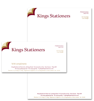 Stationery and logo design for Kings Stationers, St Leonards on Sea, UKStationery and logo design for Kings Stationers, St Leonards on Sea, UK
