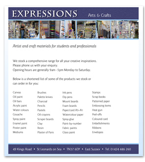 Expressions arts and craft shop, St Leonards on Sea