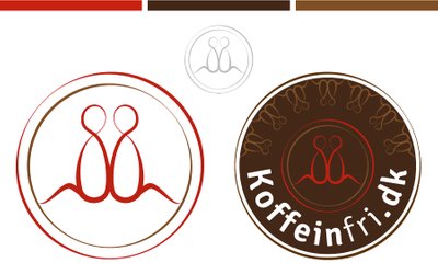 Logo design; 2 vesioner og et vandmærke. Koffeinfri.dk med det skjulte hjerte