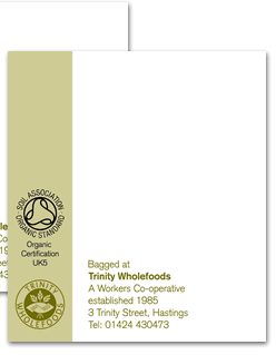 Label for Trinity Wholefoods organic products