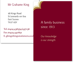 Stationery and logo design for Kings Stationers, St Leonards on Sea, UK